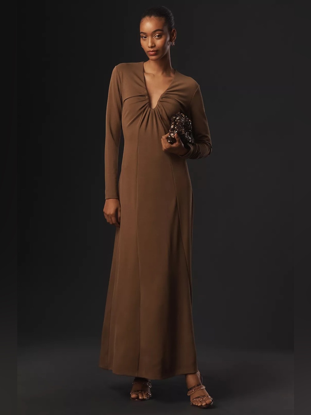 Anthropologie Dolan Left Coast Long-Sleeve Plunge Knit Maxi Dres